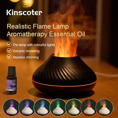 Kinscoter diffuseur d'arôme volcanique lampe à huile essentielle 130ml USB humidificateur d'air Portable avec veilleuse de flamme de couleur