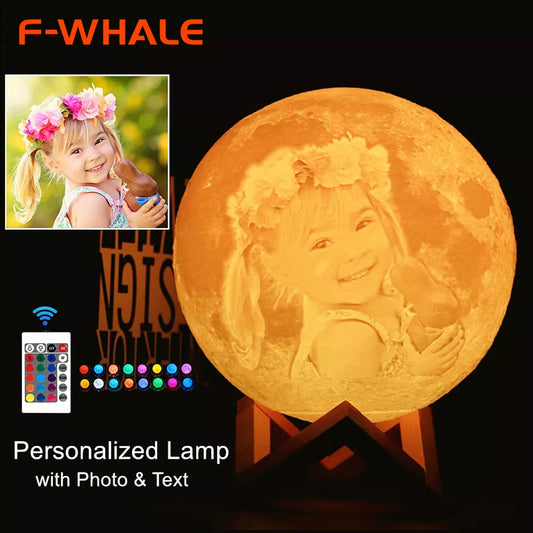 Livraison directe Photo/texte personnalisé lune lampe veilleuse impression 3D Rechargeable personnalisé synchronisation lune lumière cadeau pour enfants, petite amie