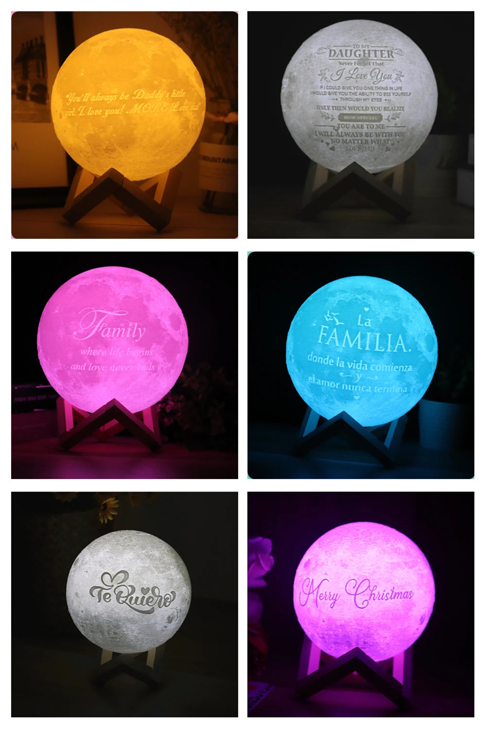 Customized Moon Night Light Lamp with Photo & Text,USB Rechargeable,3D Printed,Personalized Picture Gifts for Birthday,Holiday