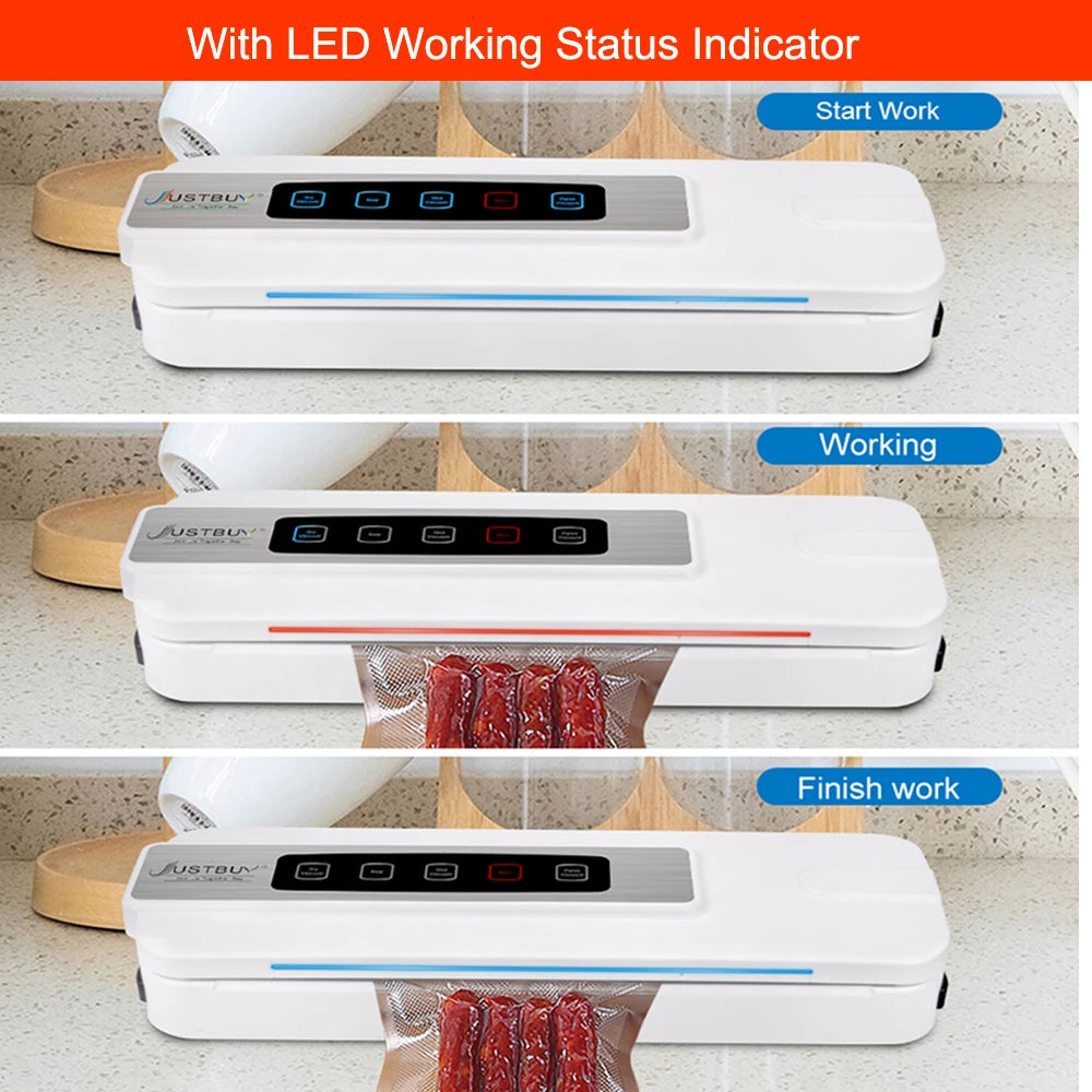 Máquina de envasado de sellador doméstico comercial automático al vacío de alimentos con pantalla LED, cortador de 10 bolsas, táctil LCD gratis