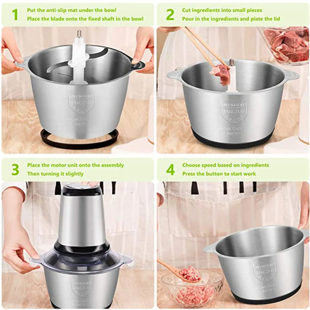 2Speeds 304Stainless Steel Electric Chopper Meat Grinder Mincer Food Processor Slicer Vegetable food chopper meat slicer machine