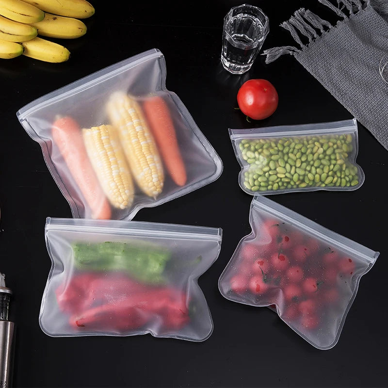 Sacs de congélation alimentaires réutilisables, 1/2/3/5 pièces, sacs étanches en Silicone à fermeture éclair, sans BPA, sac de rangement de viande, fruits et légumes, lavable au lave-vaisselle