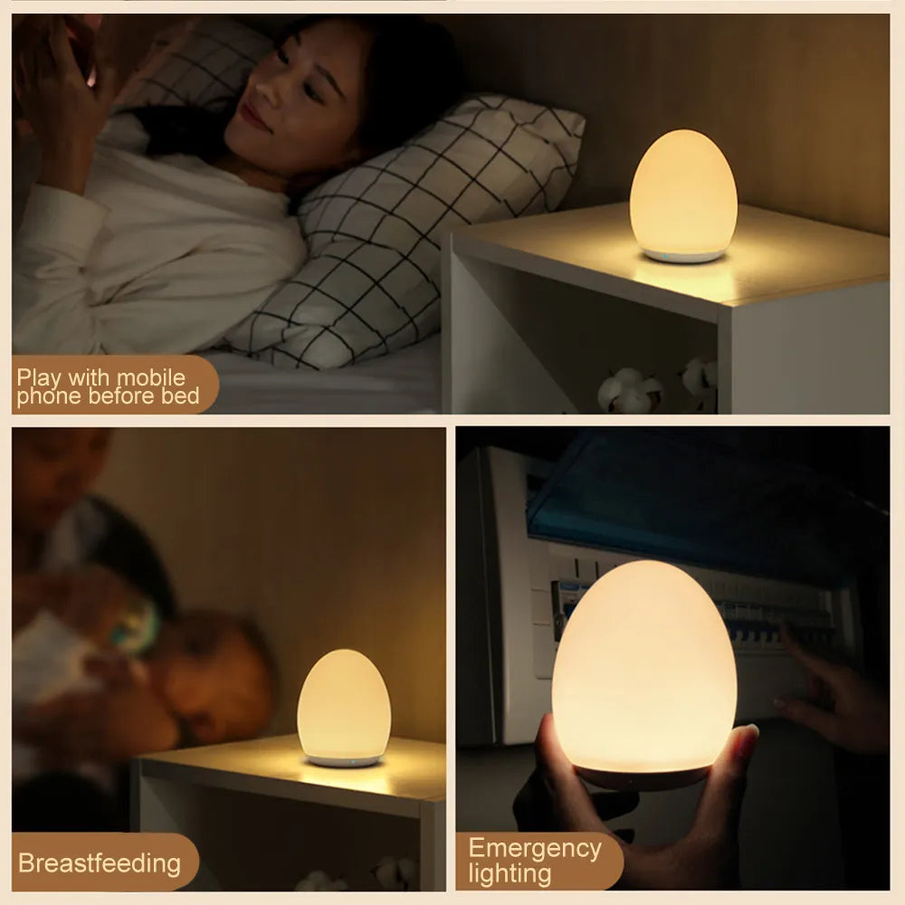 LED Night Lights USB Rechargeable Egg Shape RGB Pat Light Baby Feeding Sleeping Eye Protection Lamp Outdoor Bar Table Lamp