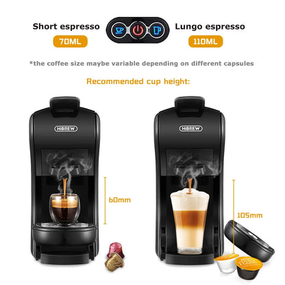 HiBREW – Machine à café 19 bars 4 en 1, capsules multiples chaudes et froides, expresso, dosette, Dolce lait Nexpresso poudre H1A