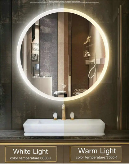 60cm 80cm 23.62 "31.5" LED lumières haute qualité réflexion sans cadre argent miroir Anti grenouille désembuage rond salle de bain miroir