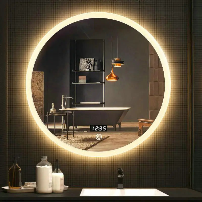 60cm 80cm 23.62 "31.5" LED lumières haute qualité réflexion sans cadre argent miroir Anti grenouille désembuage rond salle de bain miroir