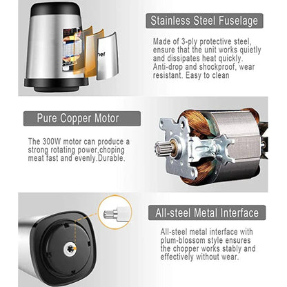 Picadora eléctrica de acero inoxidable 304 de 2 velocidades, picadora de carne, procesador de alimentos, rebanadora, picadora de alimentos vegetales, máquina cortadora de carne