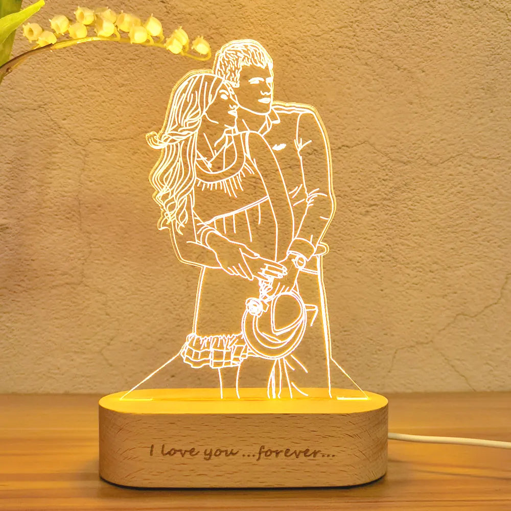 Lampe Photo 3D personnalisée avec texte personnalisé, veilleuse pour chambre à coucher, anniversaire de mariage, cadeau de fête des mères et des pères