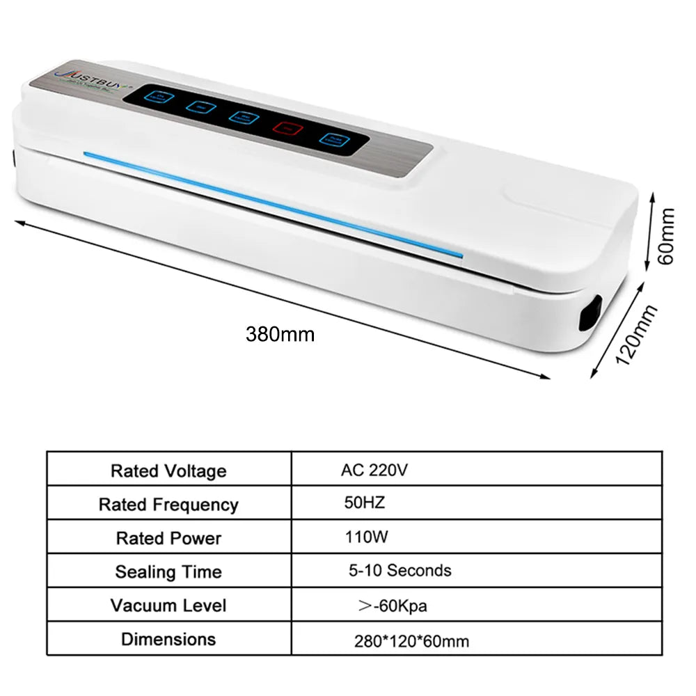 Máquina de envasado de sellador doméstico comercial automático al vacío de alimentos con pantalla LED, cortador de 10 bolsas, táctil LCD gratis