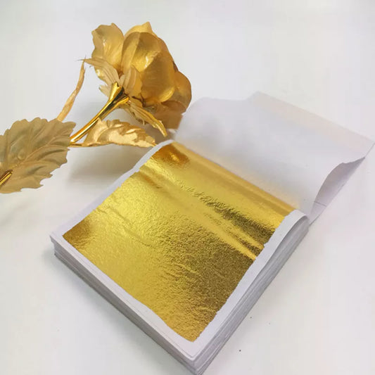 100/200 feuilles de papier Imitation feuille d'or et d'argent, dorure de feuilles, papier artisanal artisanal, décorations de desserts pour fête d'anniversaire, mariage, gâteau