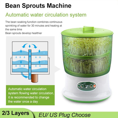 Intelligent Bean Sprouts Maker Thermostat Green Vegetable Seeds Growth Bucket Automatic Electric Sprout Buds Germinator Machine