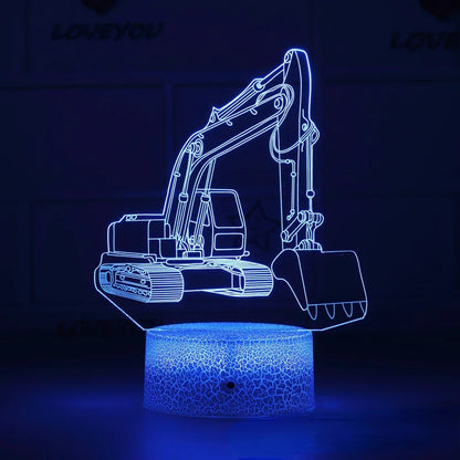 3D Truck Illusion Lamp Colorful Led Night Lights Fire Truck Table Lamp Touch Remote 3d Tractor Bedside Lamp Gifts for Boys Baby