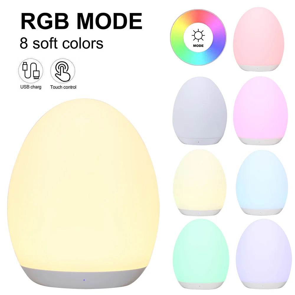 LED veilleuses USB Rechargeable forme d'oeuf RGB Pat lumière bébé alimentation dormir Protection des yeux lampe extérieure barre lampe de Table