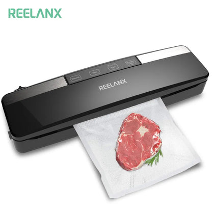 REELANX Sellador al vacío V2 125W Cortador incorporado Máquina automática de envasado de alimentos 10 bolsas gratis La mejor envasadora al vacío para cocina