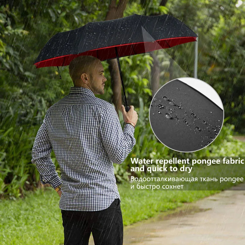 Paraguas resistente al viento de doble capa, totalmente automático, para lluvia, para hombres y mujeres, 10K, paraguas grande de lujo para negocios para hombres