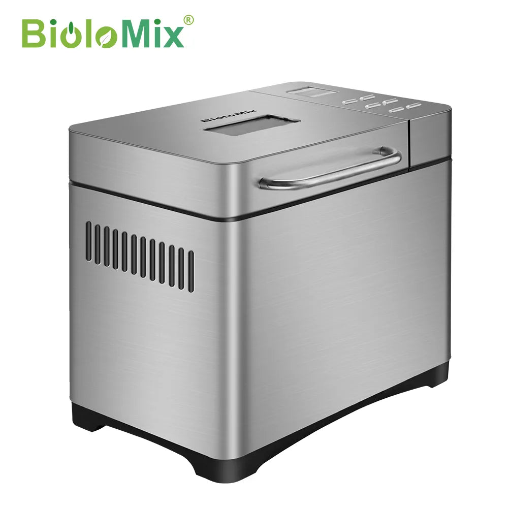 Biolomix Stainless Steel 1KG 19-in-1 Automatic Bread Maker 650W Programmable Bread Machine with 3 Loaf Sizes Fruit Nut Dispenser