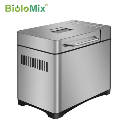 Biolomix Máquina para hacer pan automática 19 en 1 de acero inoxidable, 1KG, 650W, programable, con dispensador de frutas y nueces de 3 tamaños