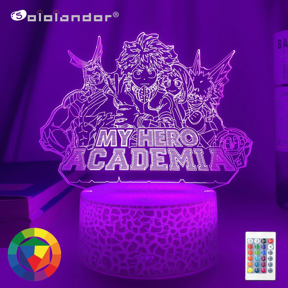 Lámpara Led de noche 3d de Anime, My Hero Academia, decoración de dormitorio, regalo de cumpleaños, luz nocturna, Gadget de Manga, luces My Hero Academia