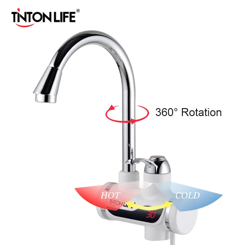 TINTON LIFE Instant Tankless Electric Hot Water Heater Faucet Kitchen Instant Heating Tap Water Heater with LED EU Plug