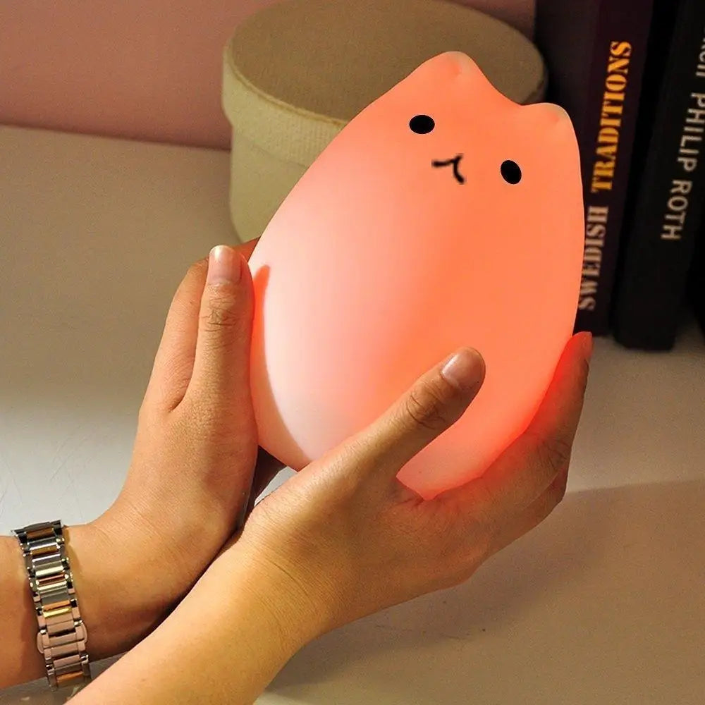 Veilleuse LED en forme de chat avec capteur tactile, télécommande, 16 couleurs, variable, USB, Rechargeable, en Silicone, lampe animale, cadeau pour enfants et bébés