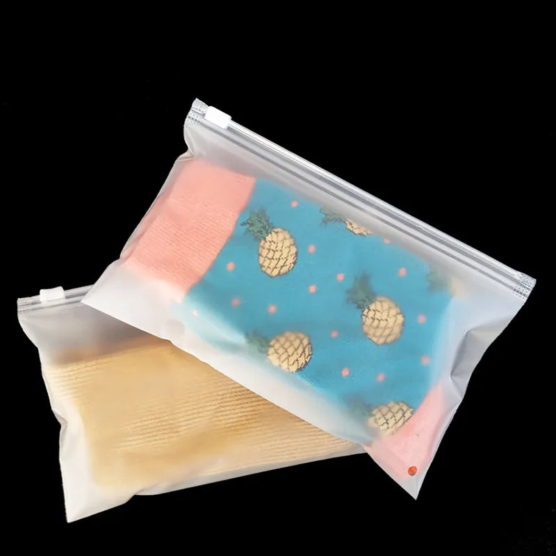 10Pcs 16Wires Frosted Zipper Bag Underwear Panties Socks Packaging Supplies Socks Cosmetic Storage Bags With Air Hole Resealable