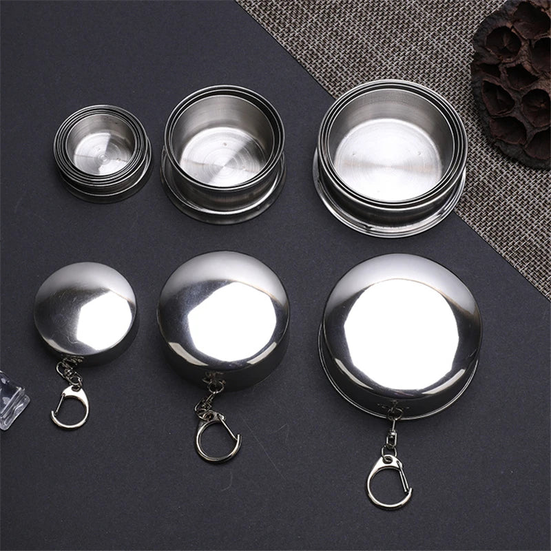 75/150/250ML  Stainless Steel Folding Cup Camping Cookware  Retractable Cup Teacups Teaware Camp Utensils Tableware Folded Cup