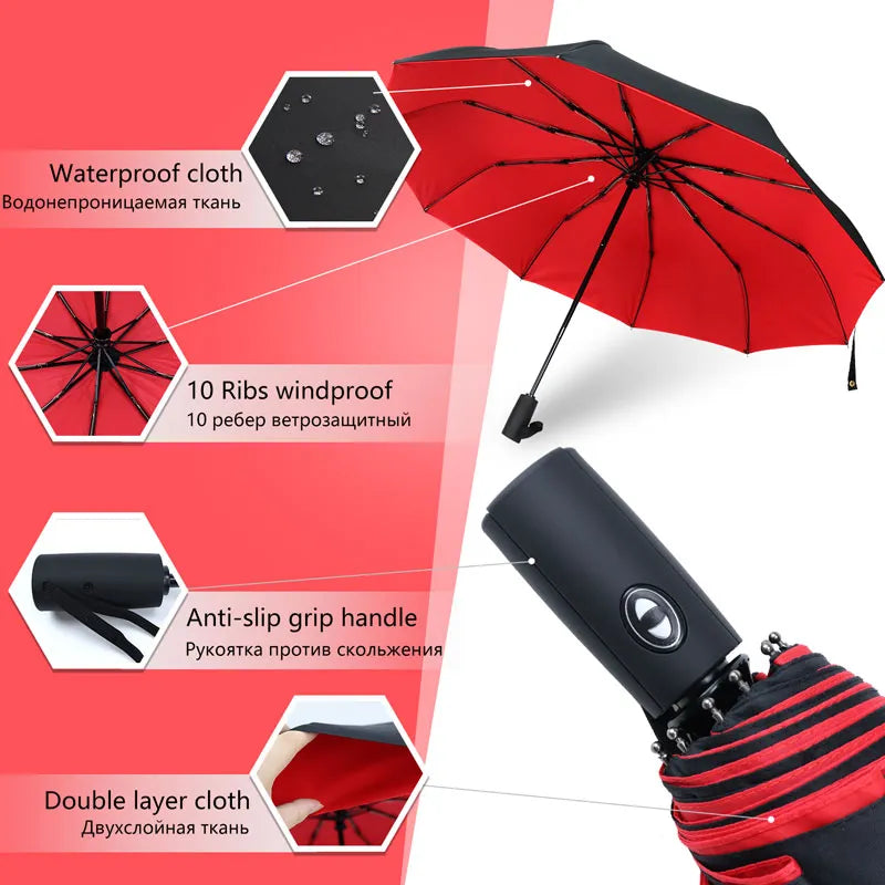 Parapluie Double couche résistant au vent, entièrement automatique, pour hommes et femmes, résistant à la pluie, 10K, de luxe, Business, grand Parasol