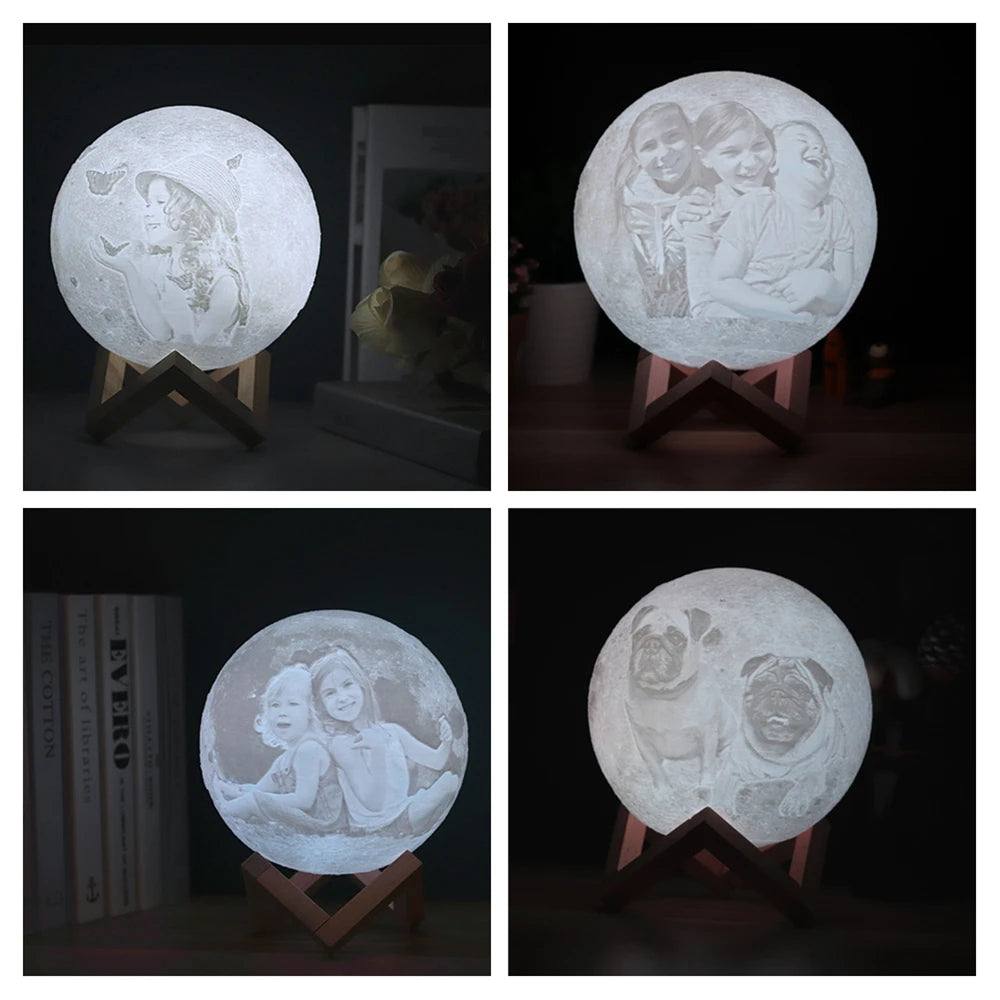 Lámpara de luz de Noche de Luna personalizada con foto y texto, recargable por USB, impresa en 3D, regalos con imágenes personalizadas para cumpleaños, vacaciones