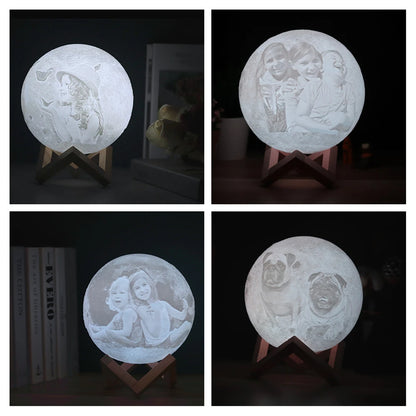 Lampe de nuit en forme de lune personnalisée avec photo et texte, rechargeable par USB, imprimée en 3D, cadeaux photo personnalisés pour anniversaire, vacances