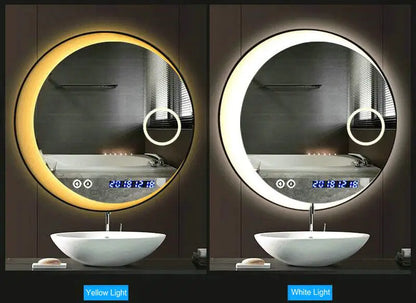 60cm 70cm 80cm LED Lights Moon mirror High Quanlity Reflection Silver Mirror With Black Steel Frame Round Bathroom Mirror