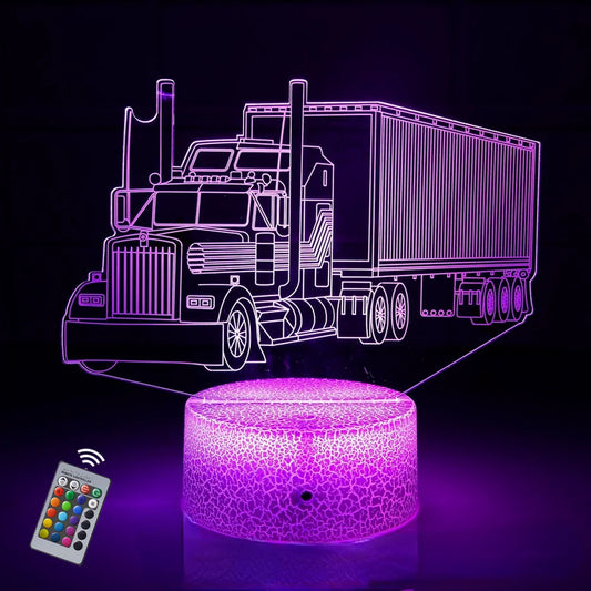 Lámpara de ilusión de camión 3D, luces Led nocturnas coloridas, lámpara de mesa para camión de bomberos, lámpara de mesita de noche con control remoto táctil, regalos para niños y bebés