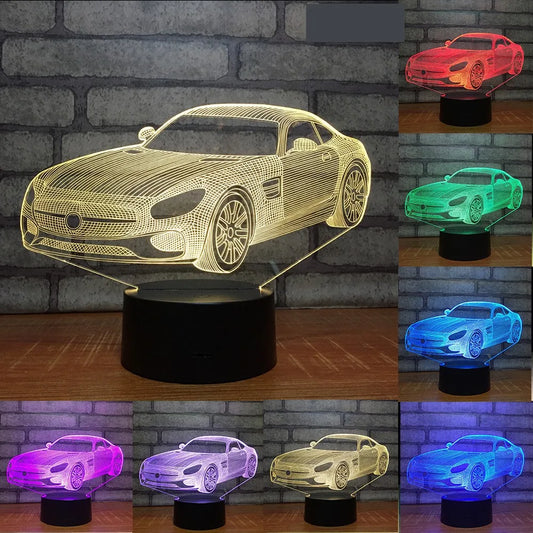 Veilleuse Led 3D en forme de voiture pour enfants, décoration de chambre à coucher, 7 couleurs changeantes, lampe de nuit en acrylique, cadeau d'anniversaire pour garçons, veilleuse pour enfants