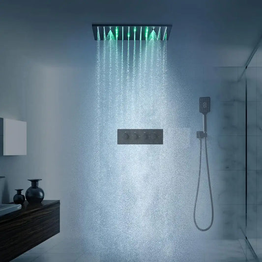 Panneau de pomme de douche de Massage noir de haute qualité 16/20 pouces, ensemble de robinets de douche LED, système de mélangeur de Valve thermostatique