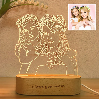 Lámpara 3D con foto personalizada, texto personalizado, luz de noche para dormitorio, aniversario de boda, cumpleaños, regalo del Día del Padre de la madre