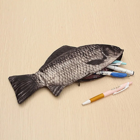 Sac à stylos en forme de carpe, pochette de maquillage en forme de poisson réaliste, trousse à crayons avec pochette de maquillage à fermeture éclair, cadeau décontracté, lavage de toilette, sac à main amusant