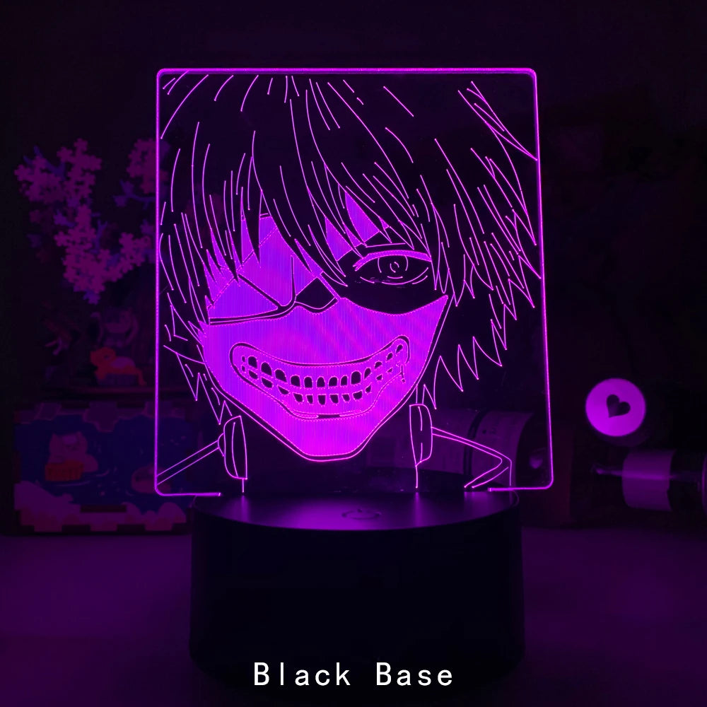 Date Tokyo Ghoul Ken Kaneki 3d lampe pour chambre décor veilleuse Cool cadeau d'anniversaire acrylique Led veilleuse Anime base noire