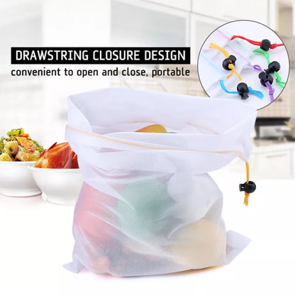 5pcs Colorful Reusable Fruit Vegetable Bags Net Bag Produce Washable Mesh Bags Kitchen Storage Bags Toys Sundries