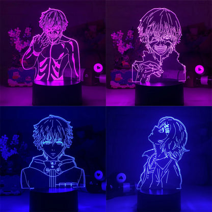 Newest Tokyo Ghoul Ken Kaneki 3d Lamp for Bedroom Decor Nightlight Cool Birthday Gift Acrylic Led Night Light Anime black base