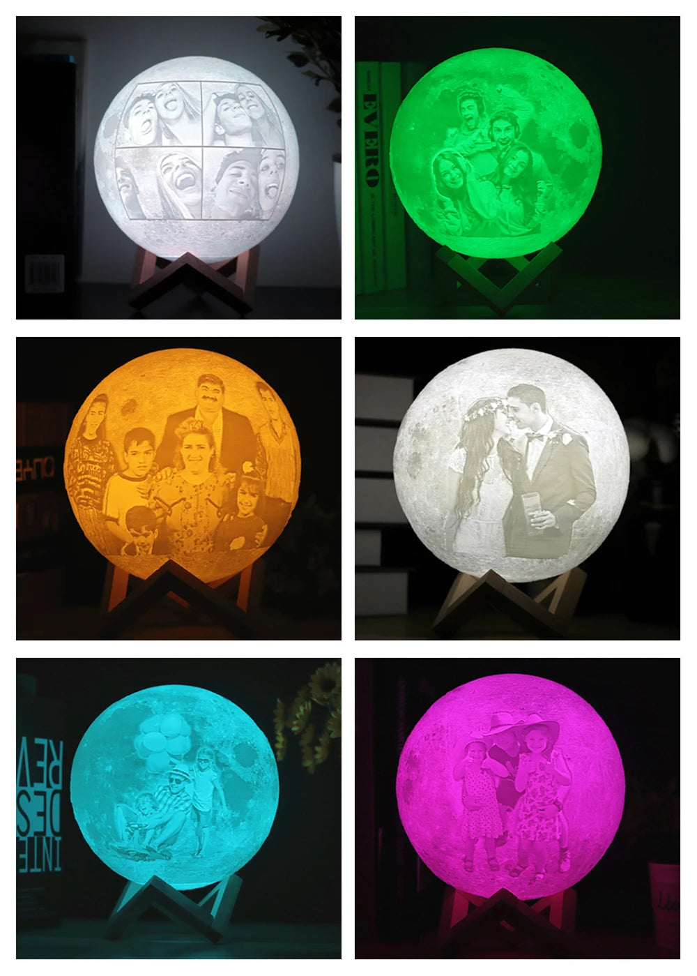 Drop Shipping Photo Customized Moon Lamp 3D Print Moon Night Light USB Rechargeable Personalized Gift with Your Text & Photo