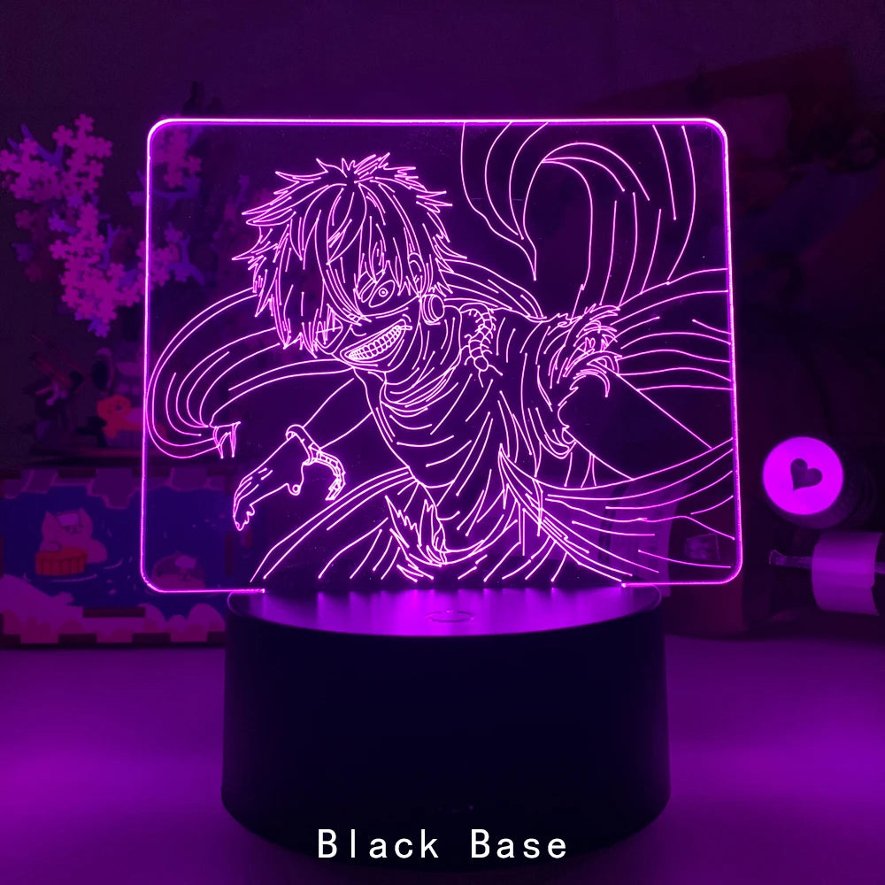 Newest Tokyo Ghoul Ken Kaneki 3d Lamp for Bedroom Decor Nightlight Cool Birthday Gift Acrylic Led Night Light Anime black base