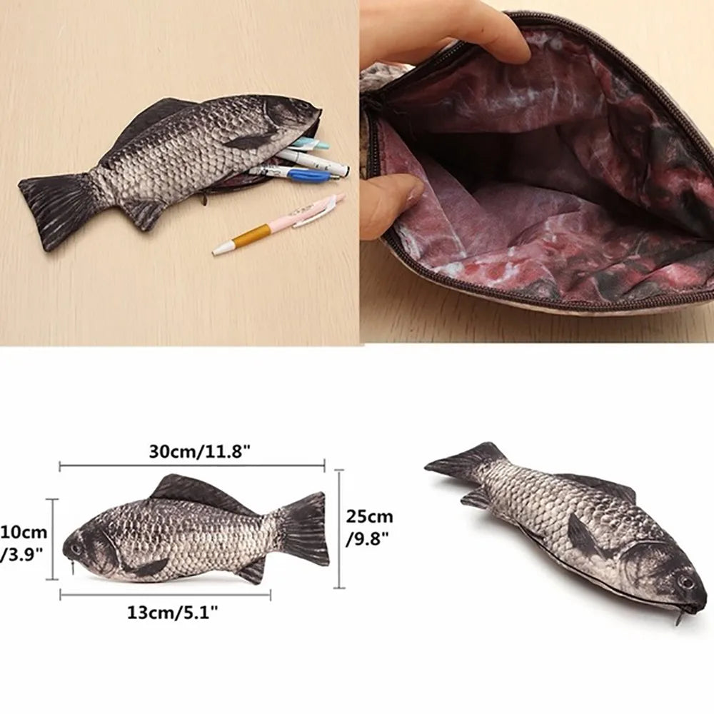 Carp Pen Bag Realistic Fish Shape Make-up Pouch Pen Pencil Case With Zipper Makeup Pouch Casual Gift Toiletry Wash Funny Handbag