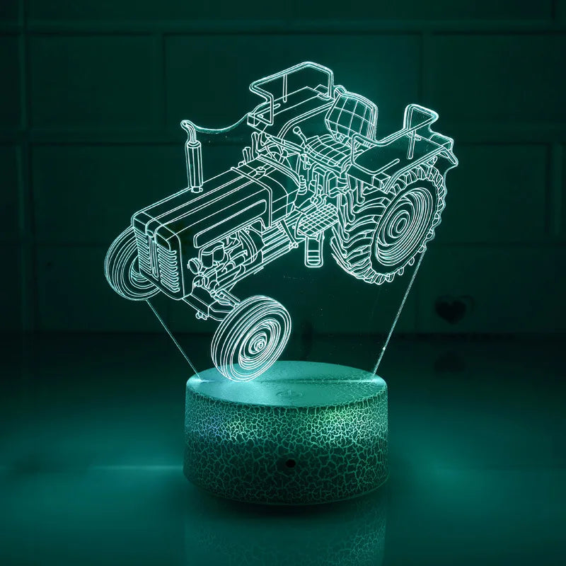 3D Truck Illusion Lamp Colorful Led Night Lights Fire Truck Table Lamp Touch Remote 3d Tractor Bedside Lamp Gifts for Boys Baby