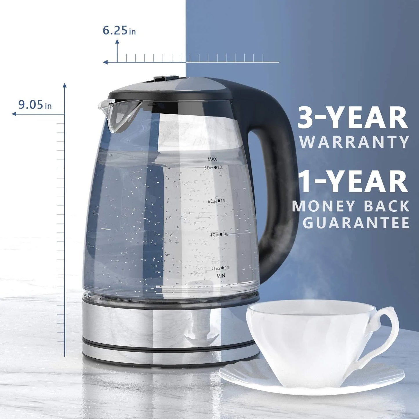 DEVISIB Electric Kettle Temperature Control 4Hours Keep Warm 2L Glass Tea Coffee Hot Water Boiler Food Grade 304 Stainless Steel