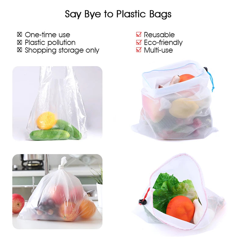 Bolsas reutilizables coloridas para frutas y verduras, bolsa de red, bolsas de malla lavables, bolsas de almacenamiento para cocina, juguetes, artículos diversos, 5 uds.