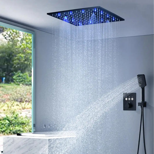 Placage de haute qualité en acier inoxydable noir 304 LED pomme de douche bouton de réglage vanne à température constante mélangeur robinet thermostatique