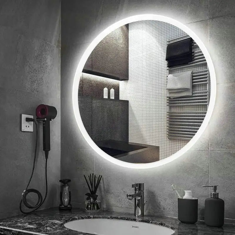 60cm 80cm 23.62" 31.5“ LED Lights High Quanlity Reflection Frameless Silver Mirror Anti Frog Demist Round Bathroom Mirror