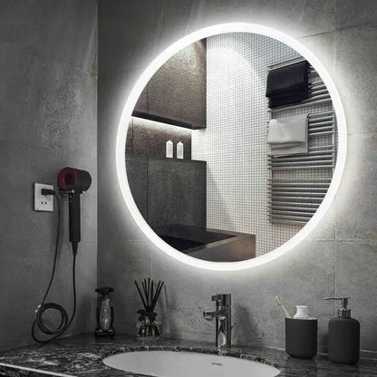 60cm 80cm 23.62 "31.5" LED lumières haute qualité réflexion sans cadre argent miroir Anti grenouille désembuage rond salle de bain miroir