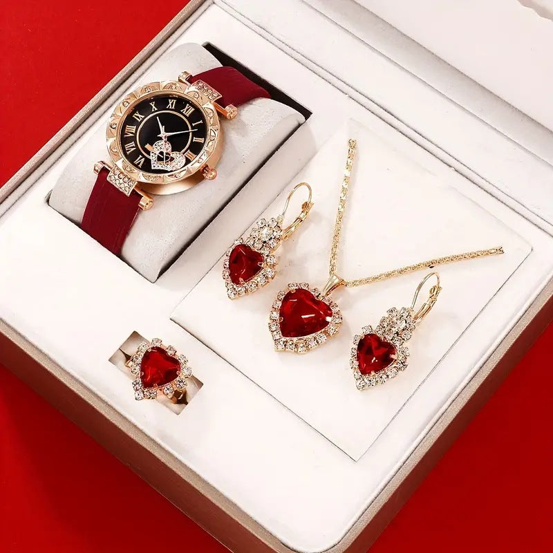 Conjunto de 4 piezas de reloj de cuarzo con cinturón de diamantes a la moda para mujer