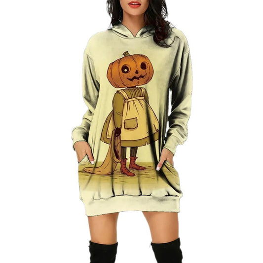 Ladies Hooded Pullover Halloween Print