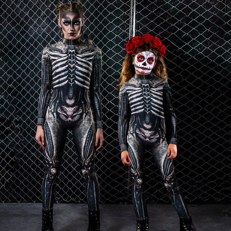 Mono estampado de uniforme de esqueleto humano de terror de Halloween para mujer